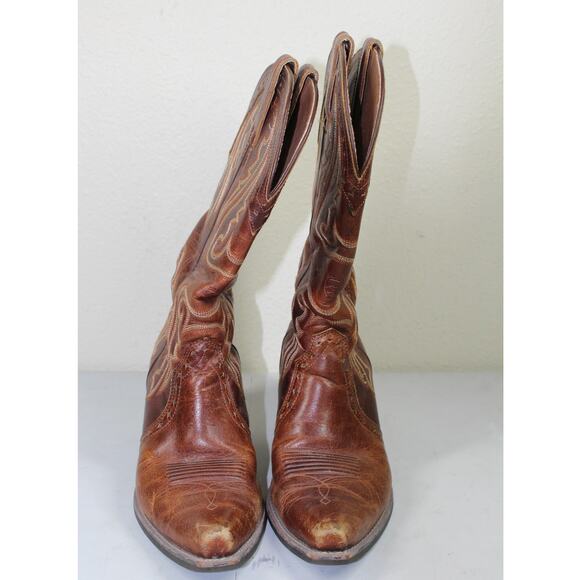 Ariat Heritage Brown Leather Cuban Heel Cowboy boots snip toe Women - sz 8 B - Picture 2 of 9